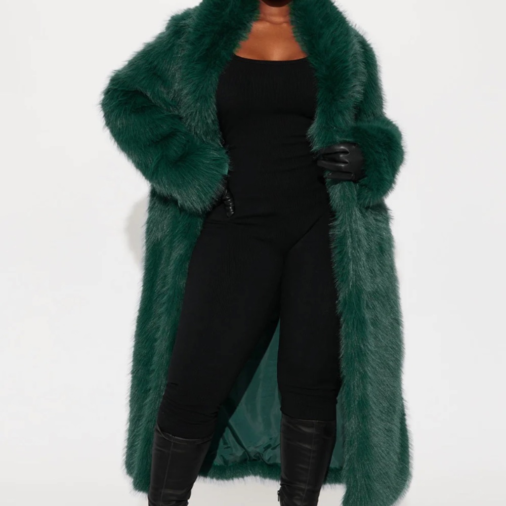 Faux Fur Coat - Emerald